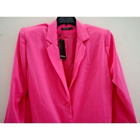 Nasty Gal ZUA60A7E10D Women's Sz 6 Hot Pink Satin Oversized Blazer - Picture 4 of 11